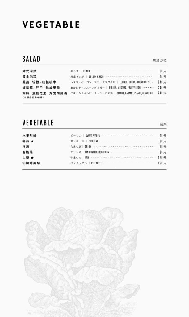 蔬菜菜單-燒肉中山
