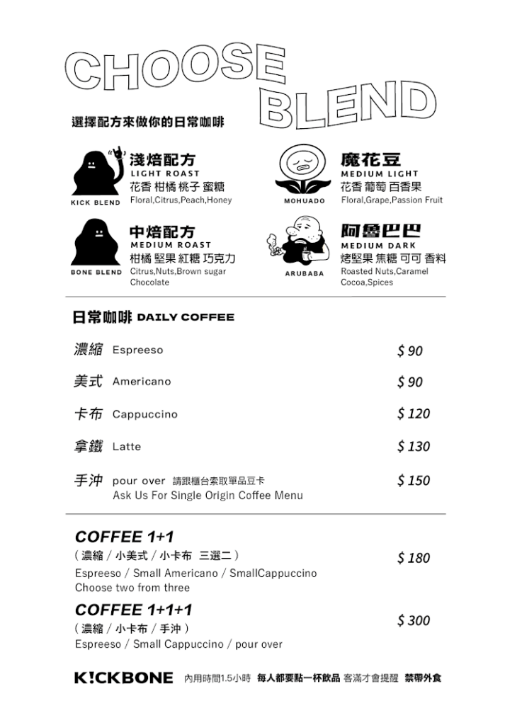 KICKBONE COFFEE-菜單